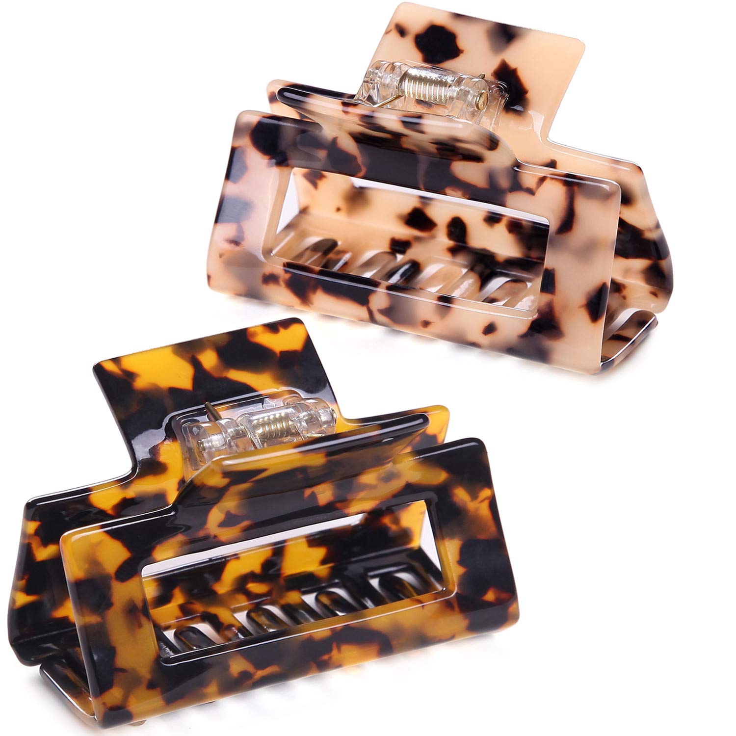 2pcs Square Medium hair claw clips for thick fine hair,Tortoise shell rectangle claw hair clips medium for women ladies