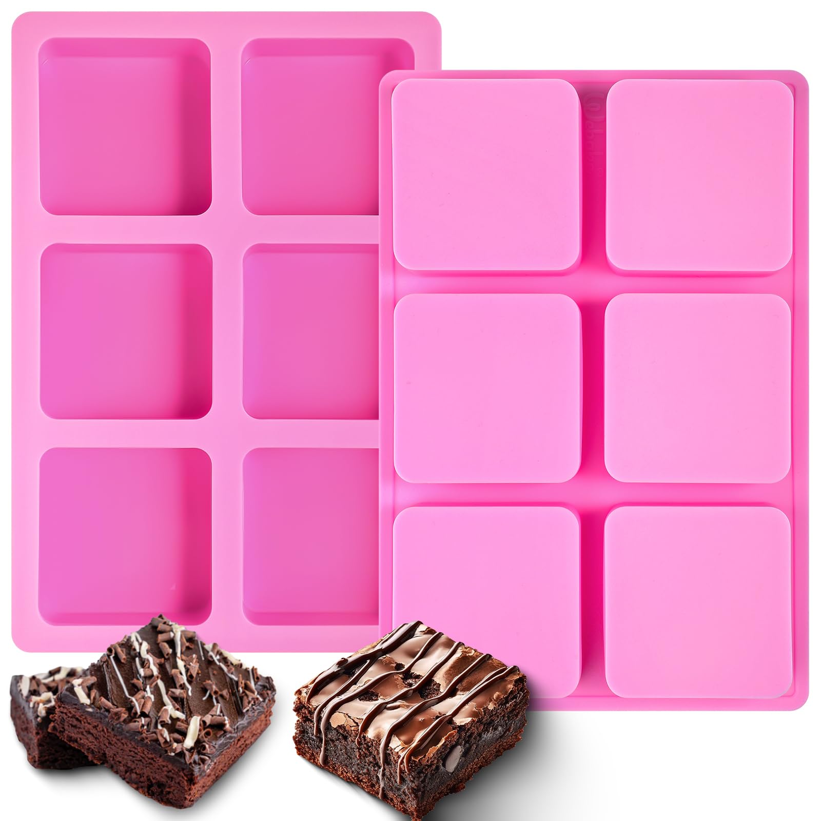 Webake Brownie Pan with Dividers Silicone, 2.5" x 2.5" x 1" Square Brownie Mold for Baking Brownie, Chocolate Bar, Muffin, Cornbread, Square Cupcake, All Edges Brownie Pan Pack of 2