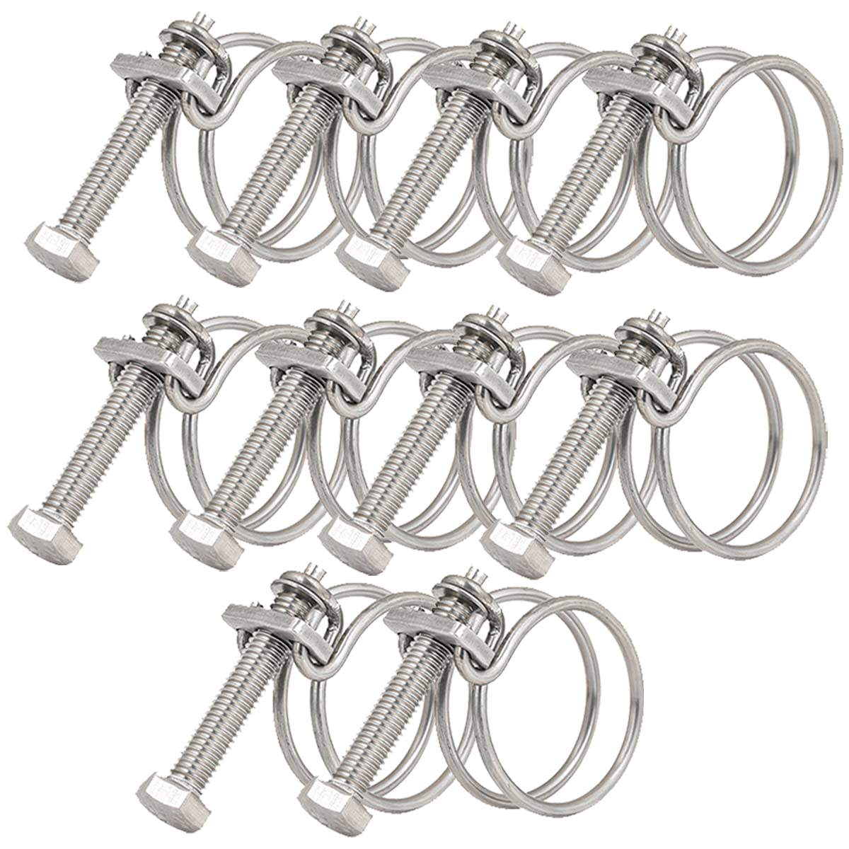 45-50mm Double Wire Hose Clamps, 201 Stainless Steel Hose Clips, Universal Plumbing Pipe Tube Fastener Adjustable Hose Hoop (Pack of 10)