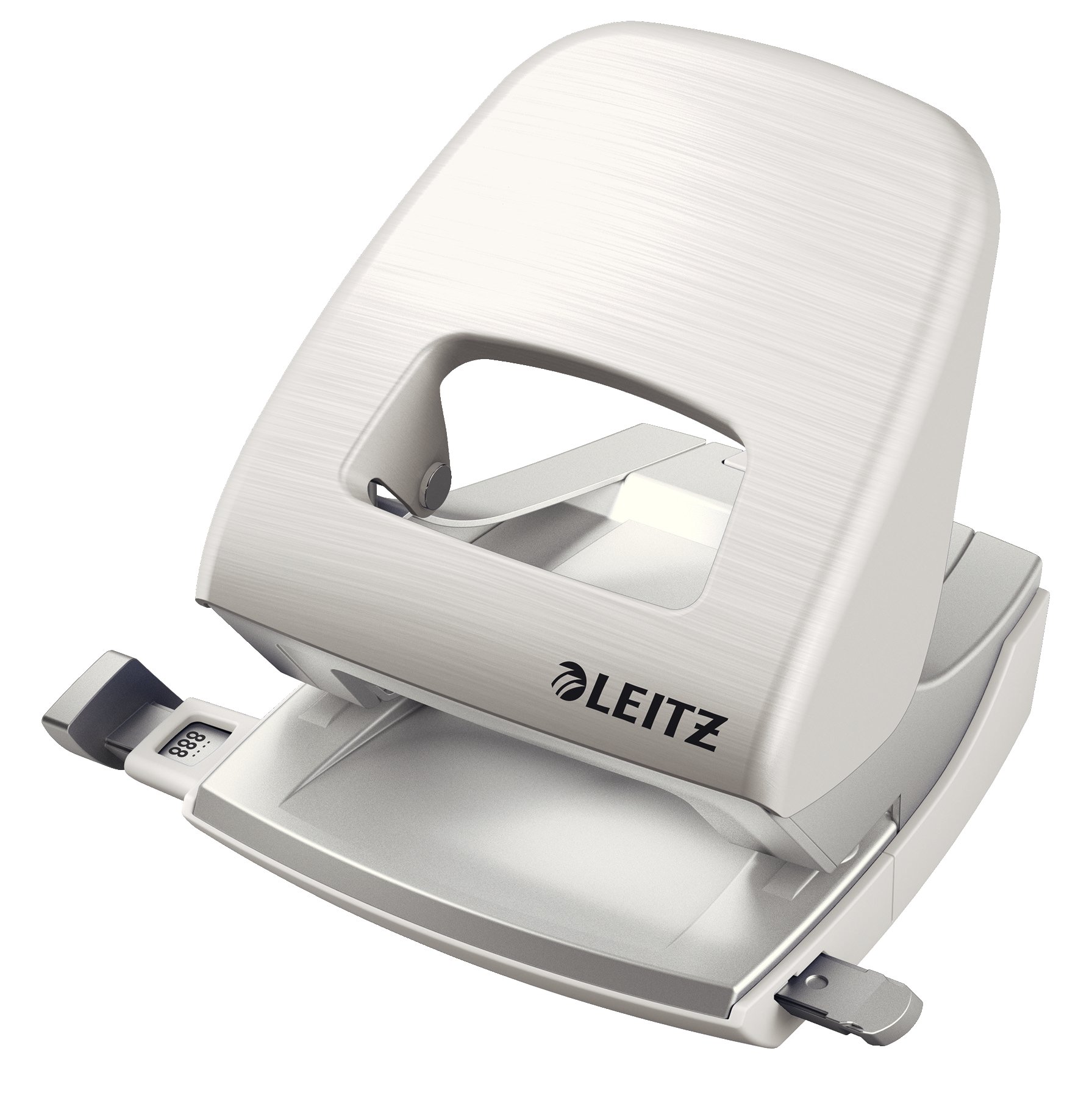Leitz Hole Punch, 30 Sheets, Guide Bar with Format Markings, Metal, Style Range, 50060004 - Arctic White