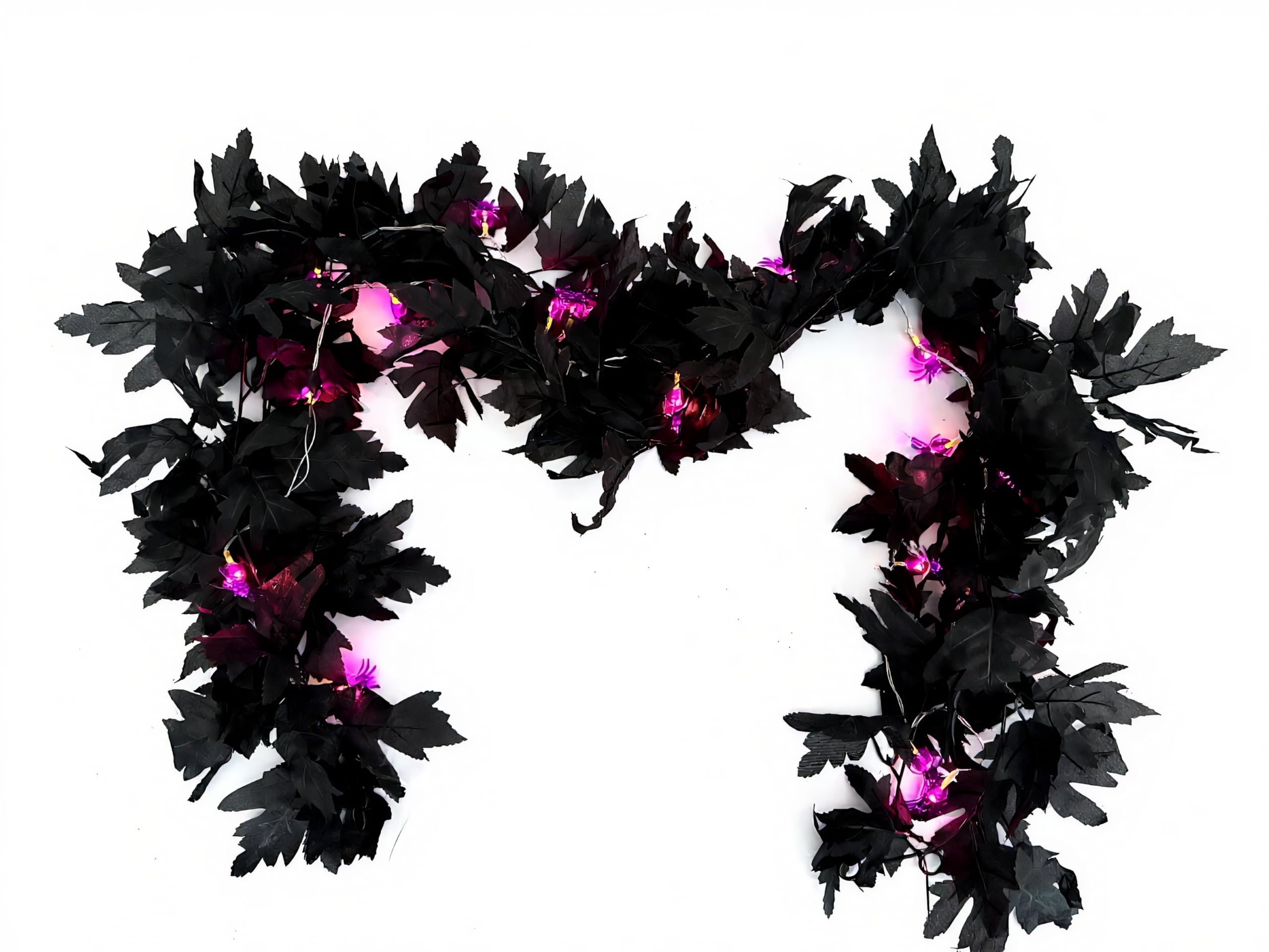 Photo 1 of ***Factory seal***
Black Maple Leaf HalloweenWreath Vines, 11.8 ft with 20 LED Bright Spider Artificial Hanging, Autumn Flower Wreaths?Halloween Garland Decor for Yard, Porch, Table, Wall, Party