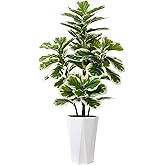 Artificial Fiddle Leaf Fig Plant Indoor 5FT Faux Rubber Tree with White Diamond Planter Tall Fake Floor Plant in Pot Artificial Trees for Home Office Living Room Decor Indoor