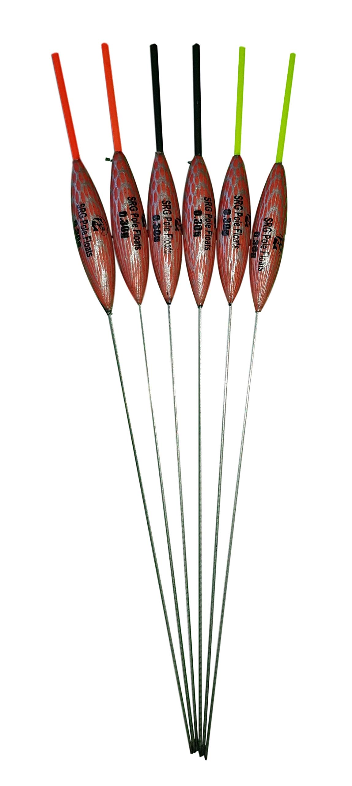 SRG Pole Floats SRG003 Pack of 6 x Pole Floats choose from (0.1g / 0.2g / 0.3g / 0.4g) (6 x 0.2g (6 x Black Tip))