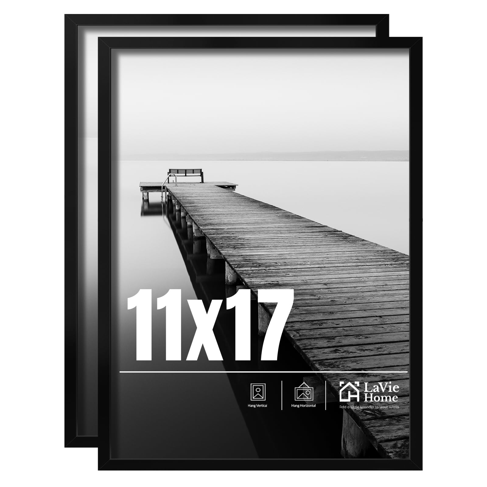 Photo 1 of LaVie Home 11x17 Picture Frame 2 pack, Display Pictures 11 x 17 Poster Frame, 11x17 Black Photo Frame with HD Plexiglass, Display Frame for Vertical or Horizontal, Classic Collection