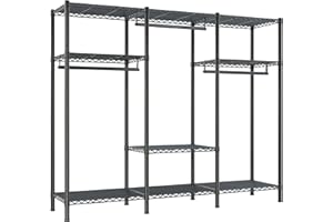 Bepatio Heavy Duty Portable Clothes Rack Adjustable Garment Rack with Hanger Rods, Wire Shelves, Storage Closet Clothing Rack