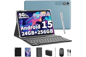 RELNDOO 2025 Tablet, 10 inch Android 15 Tablet with Keyboard, 24GB+256GB+2TB Expandable Tablets, 2 in 1 Tablets with Keyboard Case Mouse Stylus, 8-core, 8000mAh, 5G WiFi, Split Screen, Widevine L1, GMS(Black)