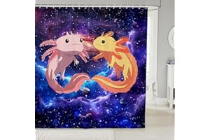 Feelyou Cute Axolotl Fabric Shower Curtains Galaxy Axolotl Shower Curtain for Kids Boys Girls Universe Outer Space Bathroom Waterproof Accessories with 12 Hooks Coastal Axolotl Curtains,72x72 Inches