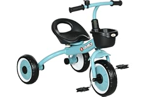 Qaba Tricycle for Toddler 2-5 Year Old Girls and Boys, Toddler Bike with Adjustable Seat, Basket, Bell, Blue