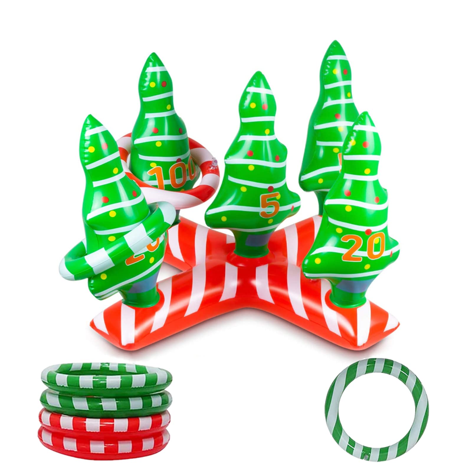 Mienocol Christmas Party Toss Game Inflatable Xmas Tree with 4 Rings,Inflatable Christmas Tree Throwing Rings for Kids Adults Family Xmas Holiday New Year Party Fun Outdoor Garden Games, Red, M