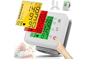 FOJOC Wrist Blood Pressure Monitor 2025 Upgraded Digital BP Machine with Tri-Backlit Display, Automatic Wrist Blood Pressure Monitor Pulse Rate Monitoring, USB Rechargeable, 2x99 Memory Readings