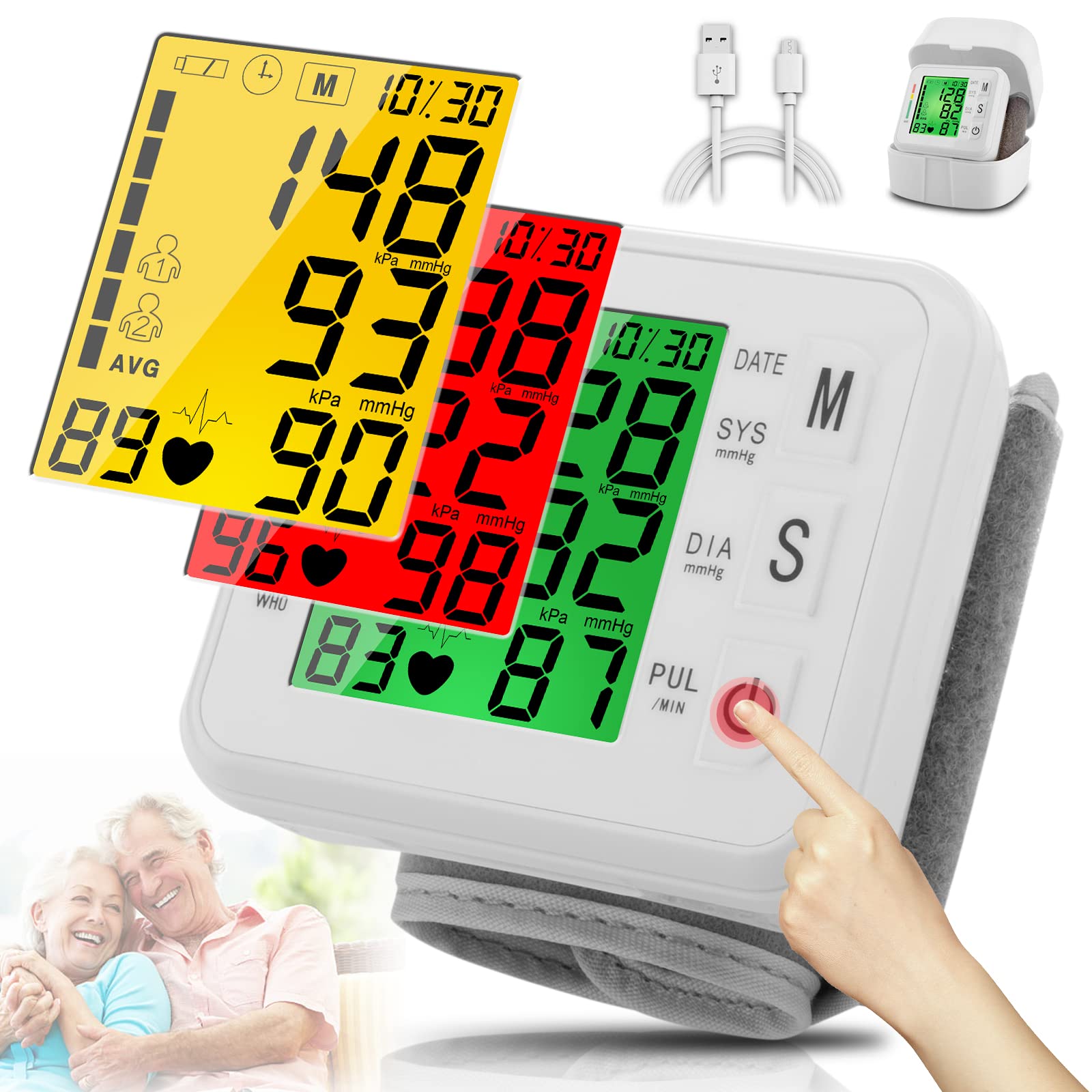 Photo 1 of Wrist Blood Pressure Monitor 2024 Upgraded Digital BP Machine with Tri-Backlit Display, Automatic Wrist Blood Pressure Monitor Pulse Rate Monitoring, USB Rechargeable, 2x99 Memory Readings