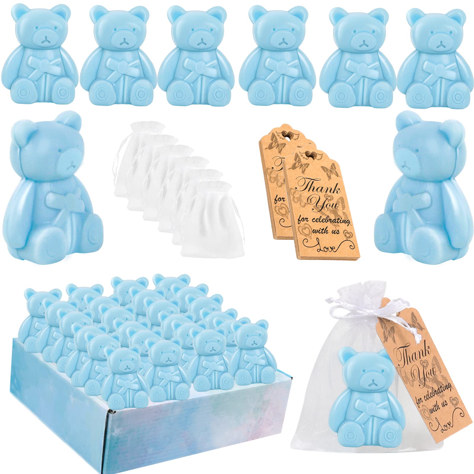 Photo 1 of AIXIANG 24 Pcs 2.0oz Bear Soap Favors Baby Shower Soap Favors for Guests, Blue Baby Bear Soaps + Organza Bags+ Thank You Kraft Tags + Gift Boxes, Baby Shower Decorations for Boy