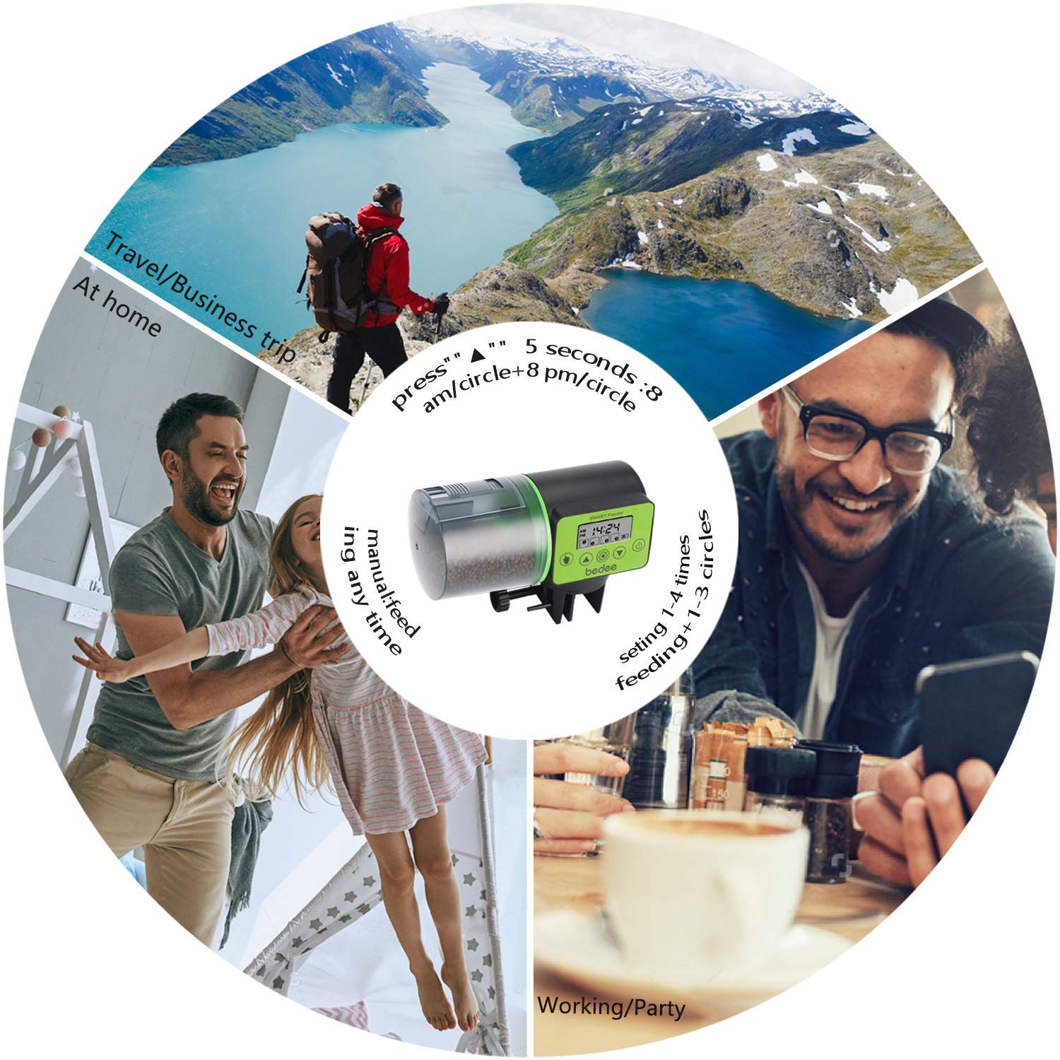 bedee mangiatoia Acquario, Mangiatoia Automatica Acquario Cibo Acquario Automatico per Vacanze 200ml Distributore di Cibo per Pesci a Prova d\'umidità per Acquario Timer Serbatoio per Pesci Tartarughe