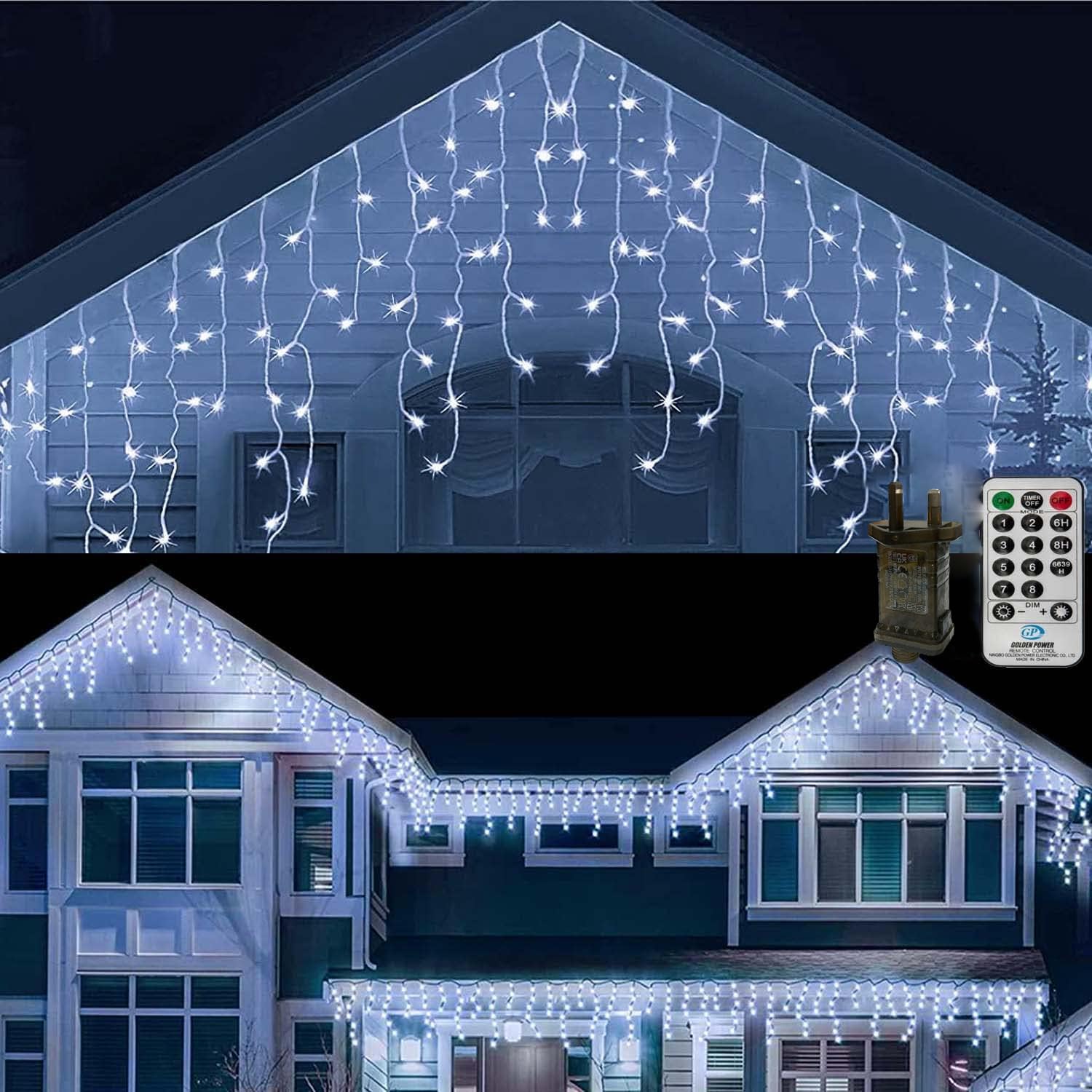 CERIAL 20M+10M Outdoor Icicle Lights Christmas Fairy Lights Plug in,540LED 108 Drops Outside Ice Eaves Lights Hanging Fairy Lights Waterproof with Remote Timer for Roof Window Wall Xmas,White