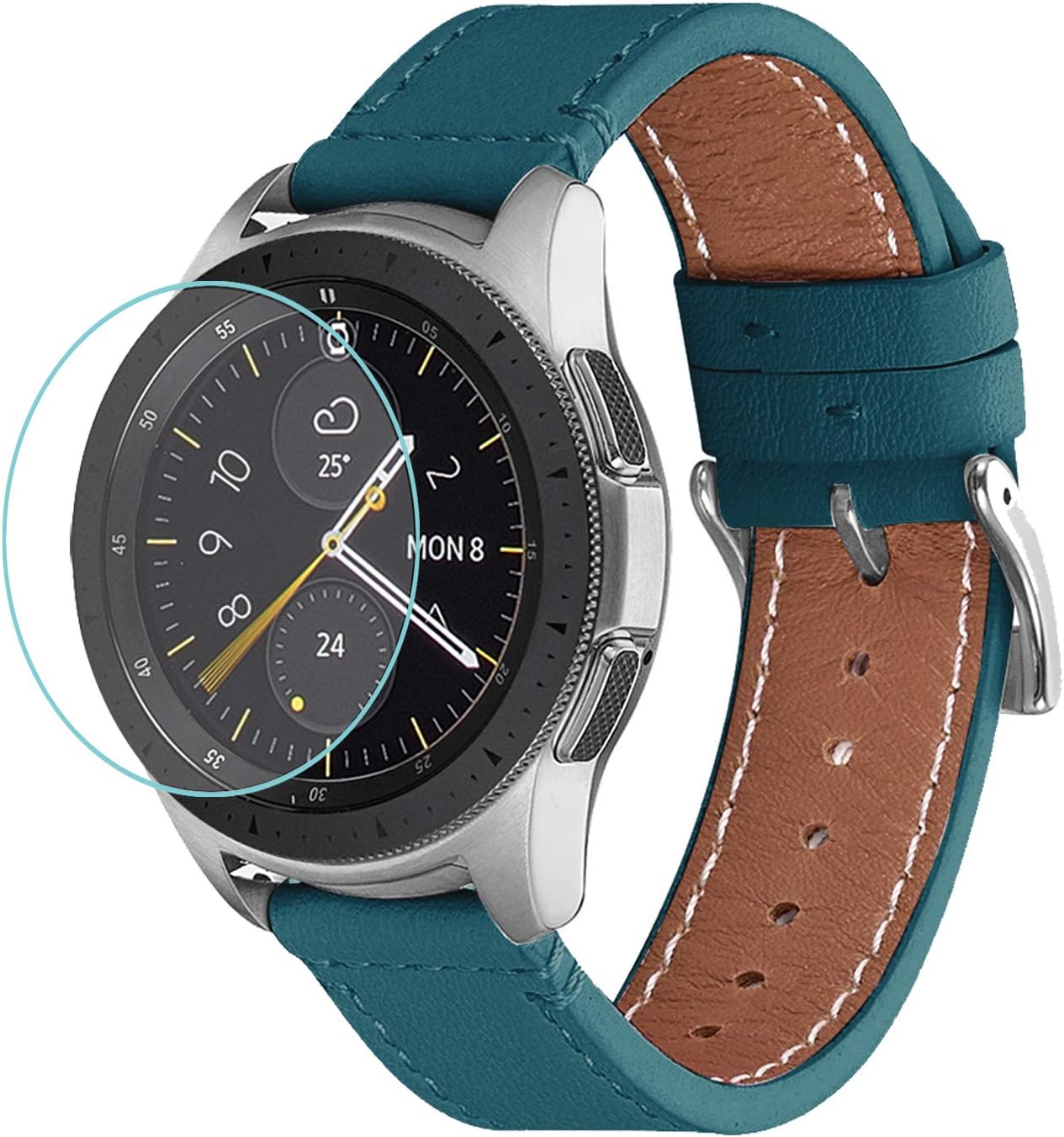 WFEAGL Compatible with Samsung Galaxy Watch Band 42mm 46mm, Top Grain Leather Strap Replacement Wristband for Samsung Samsung Galaxy & Gear S4,S3,S2,S1 (CapeBlue Band+Silver Buckle, 46mm)
