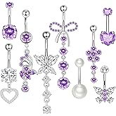 Suotarn 14G Belly Button ring Dangle Belly Rings Surgical Stainless Steel Cute Bow Butterfly Heart Flower Dangling Belly Button Piercing Jewelry For Women Silver Dainty Dangly Navel Ring