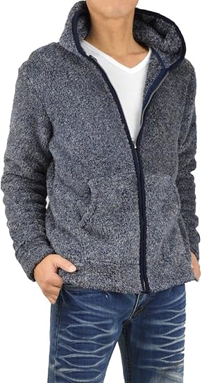 Amazon パーカー メンズ ボア 冬 暖か ボアパーカー ファー ジップパーカー 裏ボア フリース S 02 ネイビー Ll トレーナー パーカー 通販