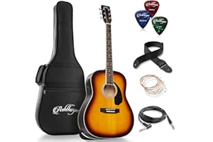 Ashthorpe Full-Size Dreadnought Acoustic-Electric Guitar Bundle - Premium Tonewoods - Sunburst