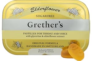 GRETHER'S Sugarfree Elderflower Pastilles Remedy for Dry Mouth Relief - Soothing Throat & Healthy Voice - Gift for Singers - 1-Pack - 2.1 oz.