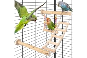 DBNESS Bird Perches Ladder with Swing, Natural Wood Parrot Climbing Bridge Perch Toys, Exercise Play Stand Parakeet Cage Accessories for Budgie Cockatiel Green-Cheeked Conure Caique