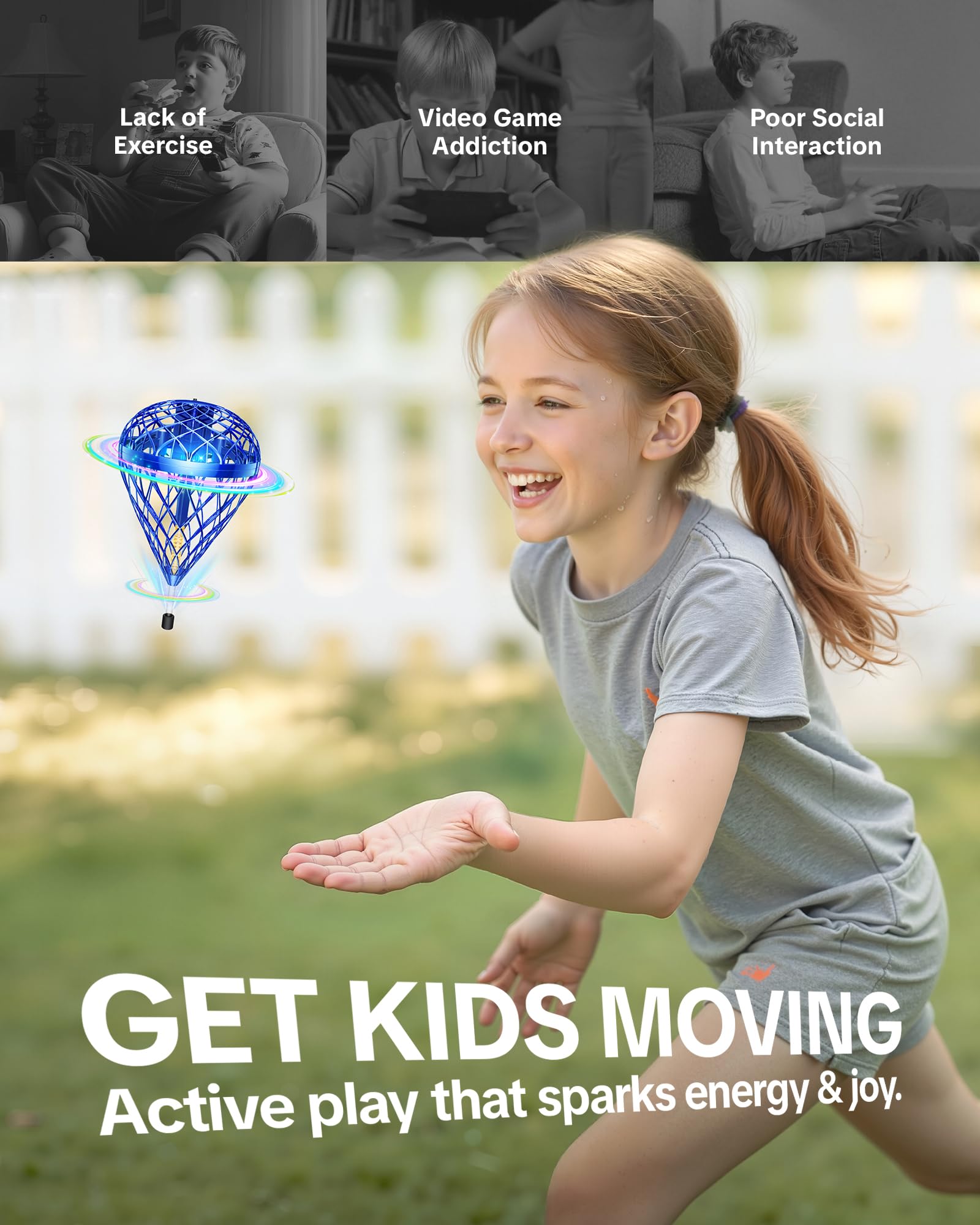 Flystars Flying Bouncing Toys, Next-Gen Pro 2025 Cosmic Globe Flying Orb Ball Motion-Control Hover Spinner with 3D Flips, Cool Interactive Gift Toy for Kids 6+ Boys Girls Teens(Blue-S)