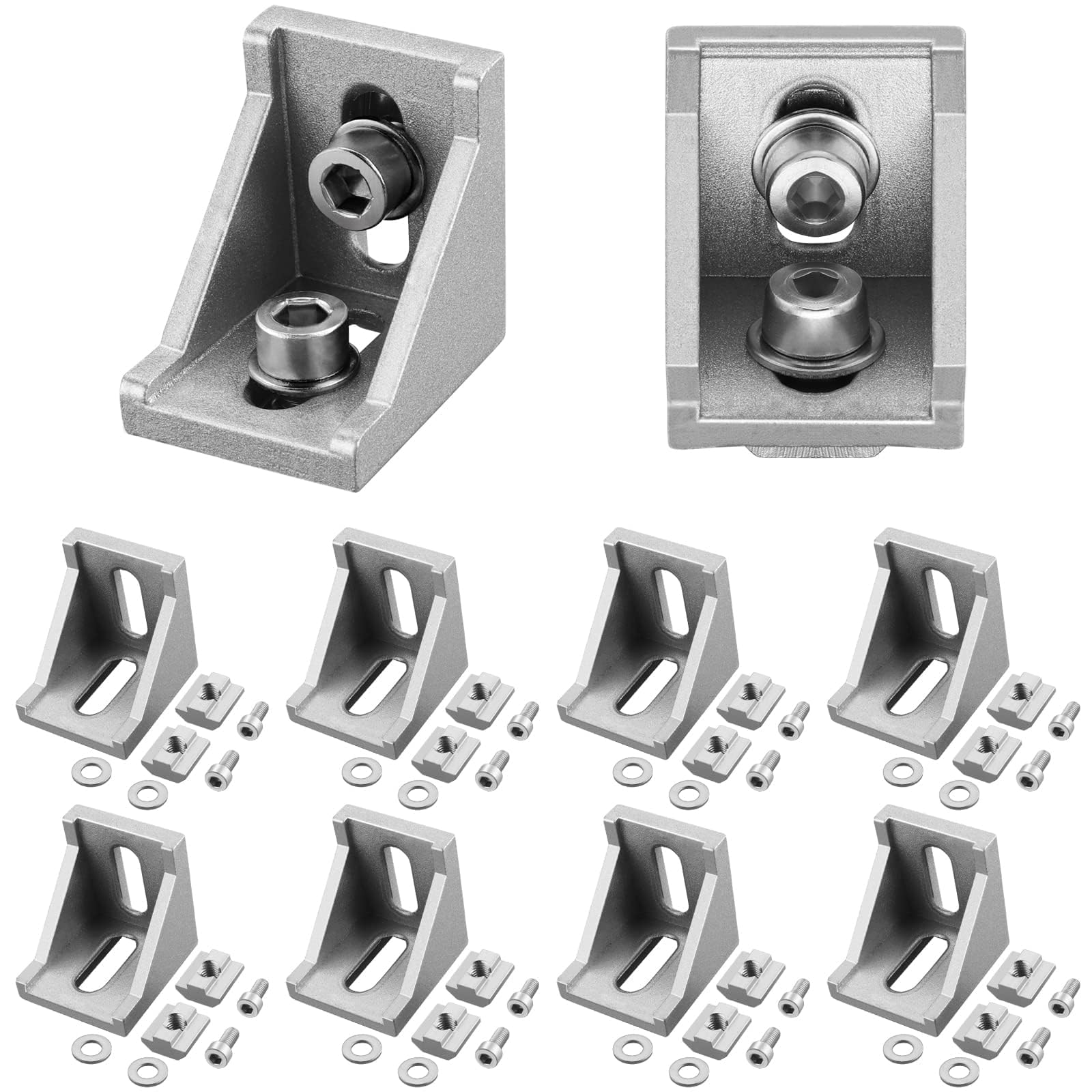 EYPINS 10 Pcs 3030 Right Angle Connectors, 90 Degree Waterproof Corrosion Resistant Corner Brace Bracket Stainless Steel T-Nut Screw Aluminum Extrusion Profile L Angle Brackets for DIY Projects