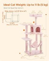 Feandrea Cat Tree Tower 143 cm Pink Multi Level with 2 Perches Cave Hammock view 7