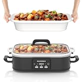 4 Quart Casserole Programmable Slow Cooker with Ceramic Baking Dish - Perfect Kitchen Small Appliance for Family Dinners, Oven Safe and Durable Bakeware for Lasagna, Roasts, Black