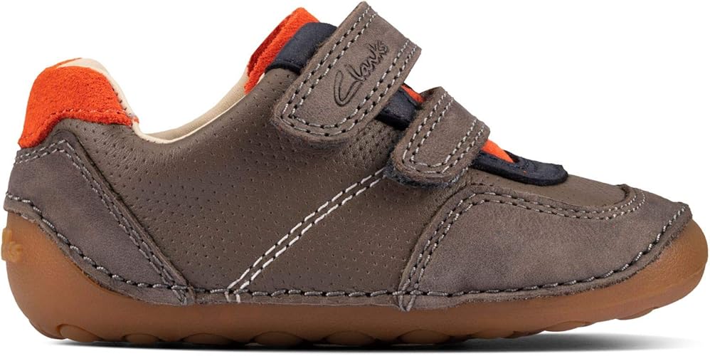 Clarks Tiny Dusk Toddler Leather Shoes in Grey Combi Extra Clarks Tiny Dusk Toddler Leather Shoes in Grey Combi Extra