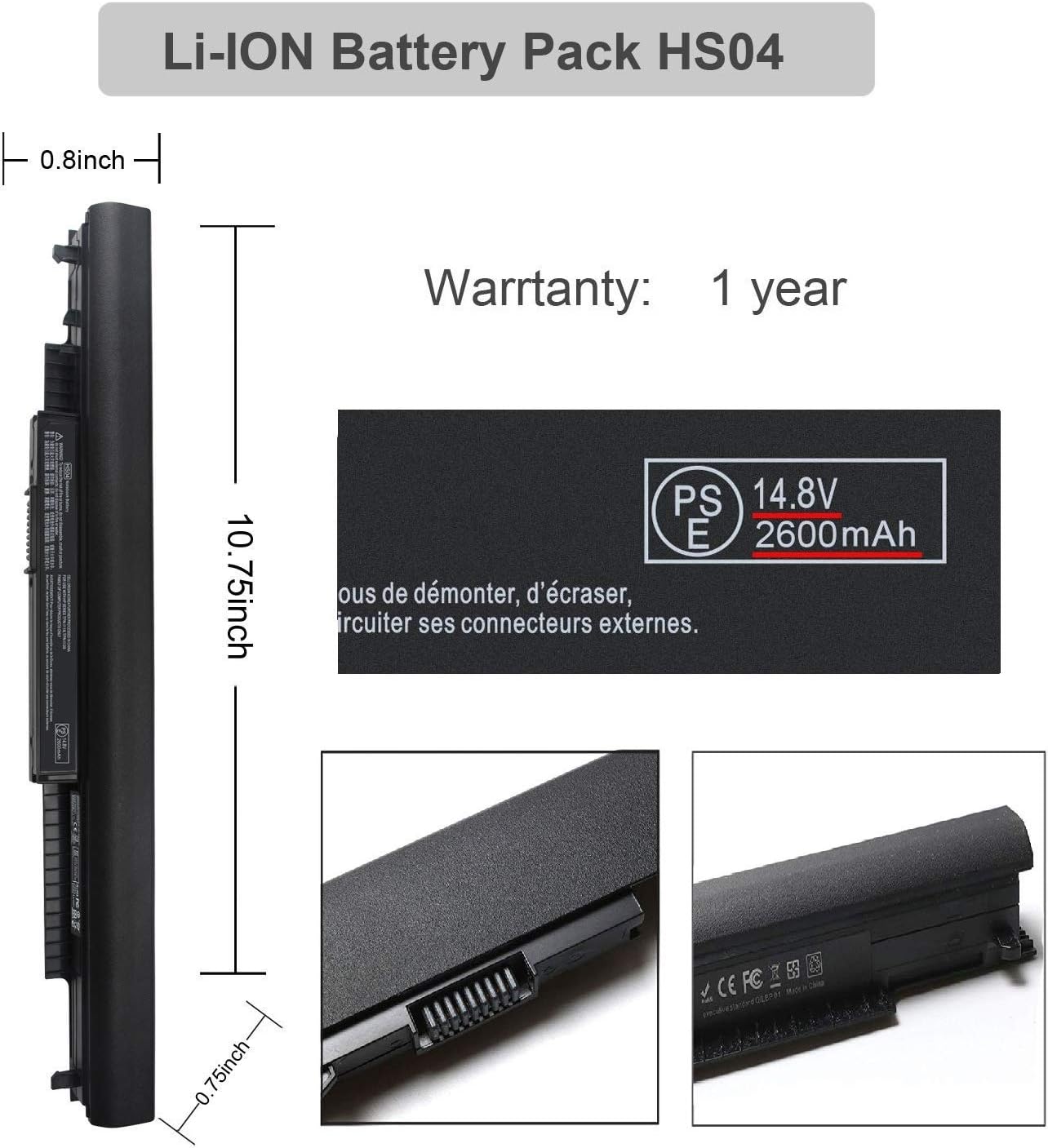 HS03 HS04 807956-001 Laptop Battery for HP 807957-001 807612-421 807611-421 807611-131 HSO4 HSTNN-LB6U 15-AY039WM 15-AY041WM 15-AY009DX 15-AY052NR TPN-I119 TPN-I120 TPN-I124 240 245 246 250 256 G4/G5 - Image 3