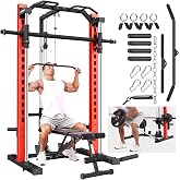 OPPSDECOR All-in-One Adjustable Smith Machine with LAT-Pull Down System | Multi-Function Power Cage for Home Gym Cable Crossover Squat Rack of Workout Machine Training Equipment with Attachments