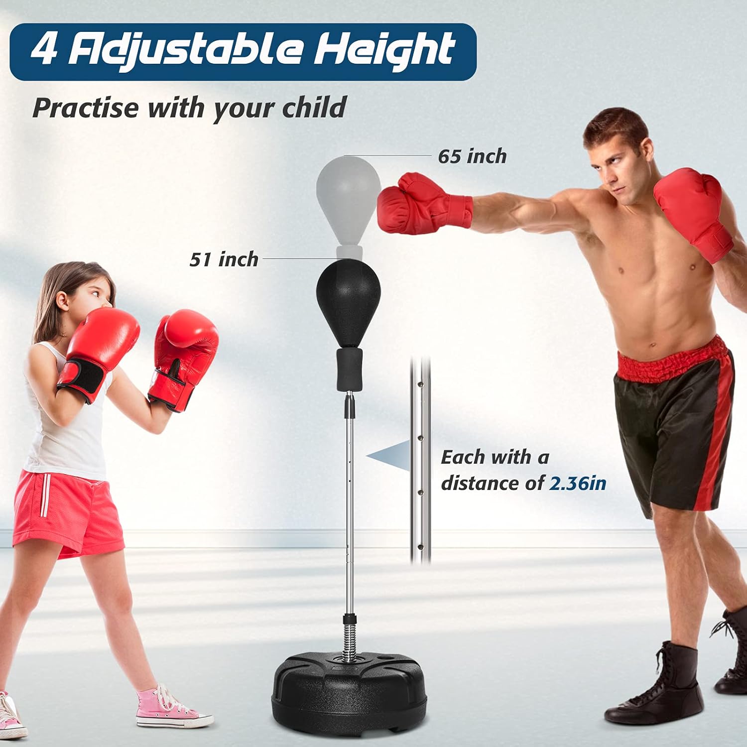KINGSO Punching Bag with Stand for Adults Kids Boxing Set with Solid Ball Reflex Speed Bag Height Adjustable 51"-65" Free Standing Boxing Set for Home Gym Workout Fitness, Boxing Gloves Included : Sports & Outdoors