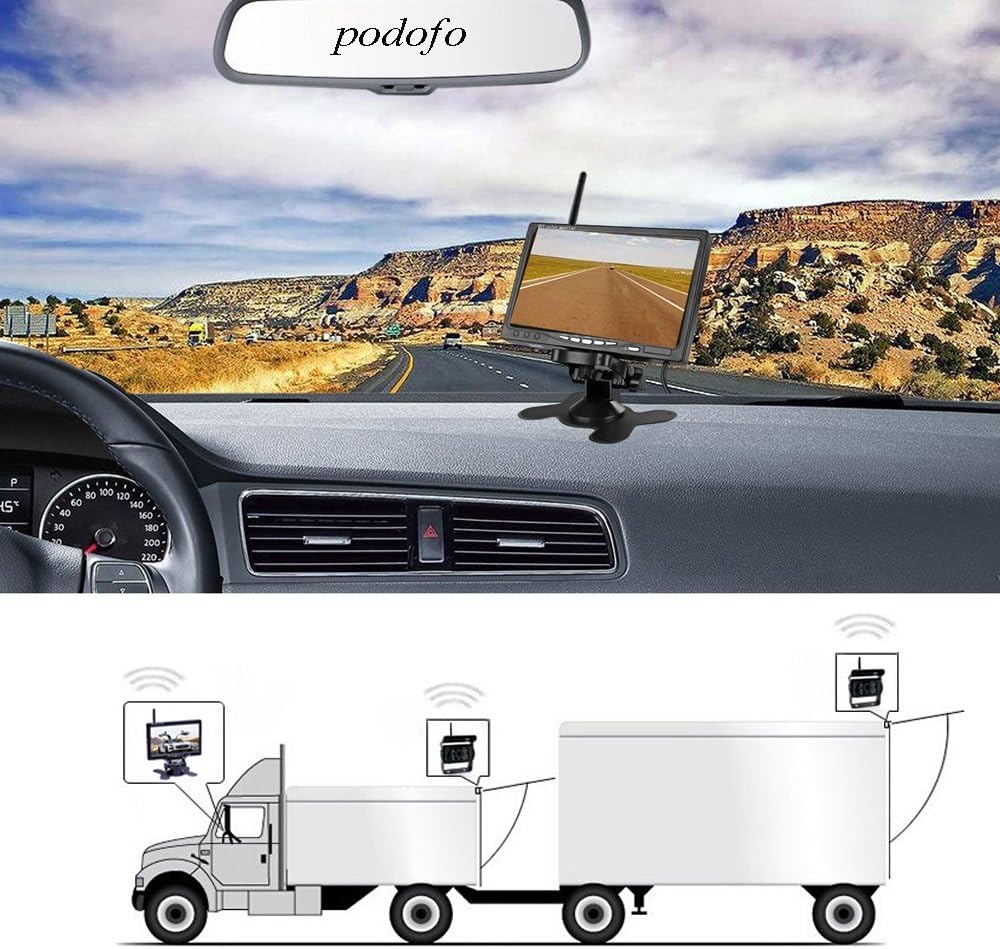 Podofo Wireless Backup Camera Kit, 2 Reversing Cameras + 7" LCD Monitor, 18 LEDS Rearview Camera with IR Night Vision - Image 3