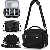 RAINSMORE Camera Bag, SLR/DSLR/Mirrorless Camera Case with Divider Tripod Holder Waterproof Sling Bag Crossbody Camera Bags for Photographers with Rain Cover for Canon/Sony/Nikon/Fuji, Black