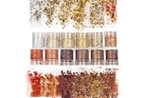 Laza Autumn Nail Glitter, 12 Colors Acrylic Nails Art Glitter Powder Sequin, Retro Copper Iridescent Flake Paillette Sparkle Tip 120g for Gel Polish, Face, Eyes, Body, Hair, Jewelry, Resin -Golden Age