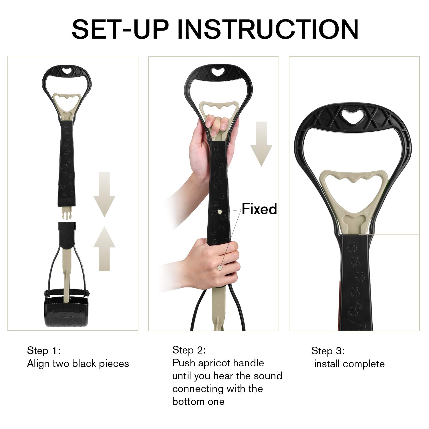 TIMINGILA Long Handle Pet Pooper Scooper for Dogs and Cats with High Strength Material and Durable Spring Easy to Use for Grass, Dirt, Gravel Pick Up (Apricot)