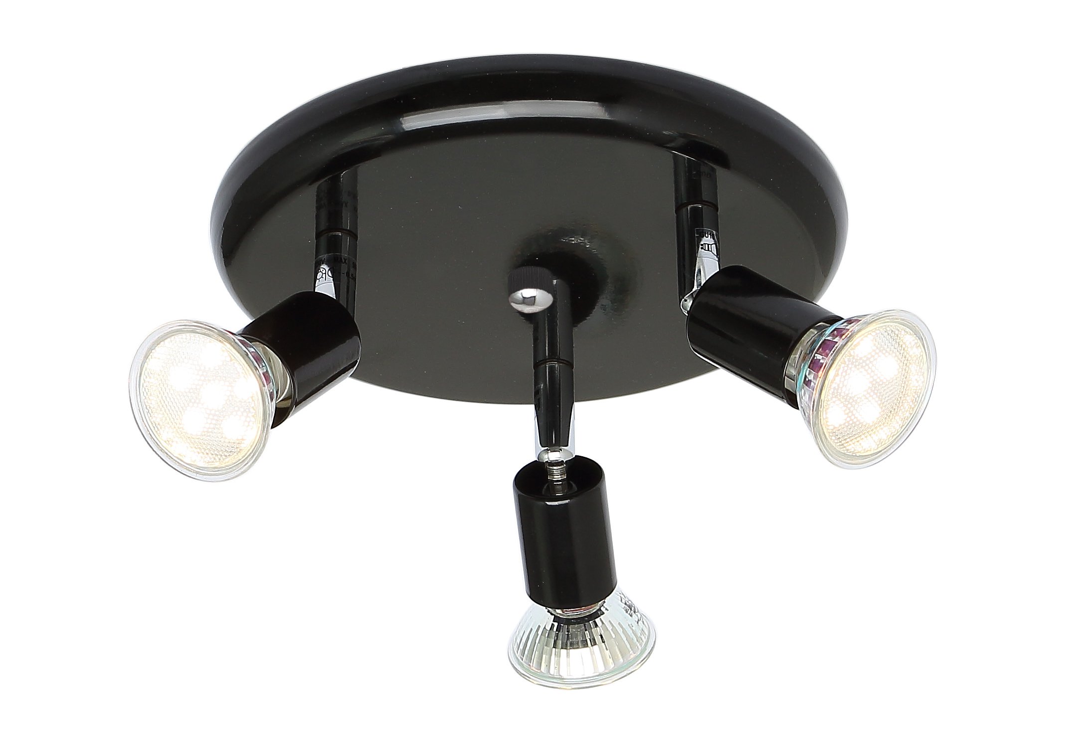 UKEW Round 3 Way Ceiling Lights - Black GU10 LED Spotlight Fixture with Adjustable Heads - Modern Lighting for Bedroom Kitchen Restaurants