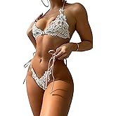 YAUASOPA Sexy Handmade Sequins 2PCS Bikini Set Tankini Sexy Bra Swimsuit Lace Top Praty Swimwear