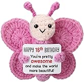 Sweet 16 Gifts for Girls, Mini Crochet Pink Butterfly Plush for 16th Birthday Teen, Happy 16 Year Old Girl Birthday Gift Ideas, Sixteen YO Decorations