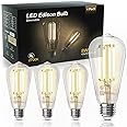 TJOY Edison Light Bulbs 60W Equivalent, Dimmable Vintage LED Light Bulbs, E26 Medium Base, Warm White 2700K, ST58, 8W, 800LM, 80+ CRI, Antique Decorative Filament LED Bulb, Clear Glasses, 4 Pack