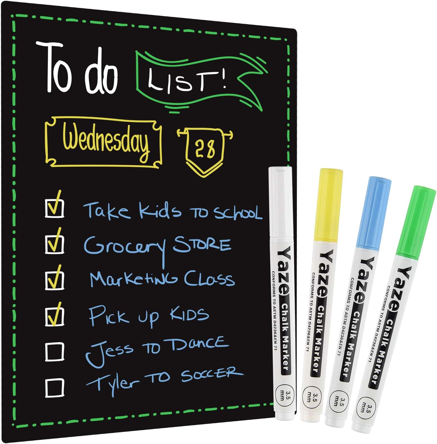 Magnetic Dry Erase Black Board for Refrigerator with Chalkboard Design - 17X12" - Dry Erase Weekly Meal Planner and Grocery List Notepad for Refrigerator - Perfect Chalkboard Magnet Pad