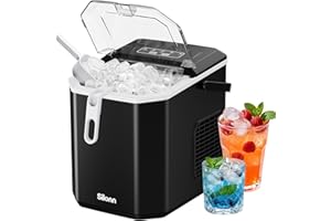 Silonn Ice Maker Countertop, Portable Ice Machine with Carry Handle, Self-Cleaning Ice Makers with Basket and Scoop, 9 Cubes in 6 Mins, 26 lbs per Day, Ideal for Home, Kitchen, Camping, RV