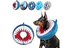 SCENEREAL Dog Cone Alternative After Surgery Pet Recovery Collar for Small Medium Large Dogs Cats, Adjustable Inflatable Donut to Prevent Licking, Shark Print E-Collars
