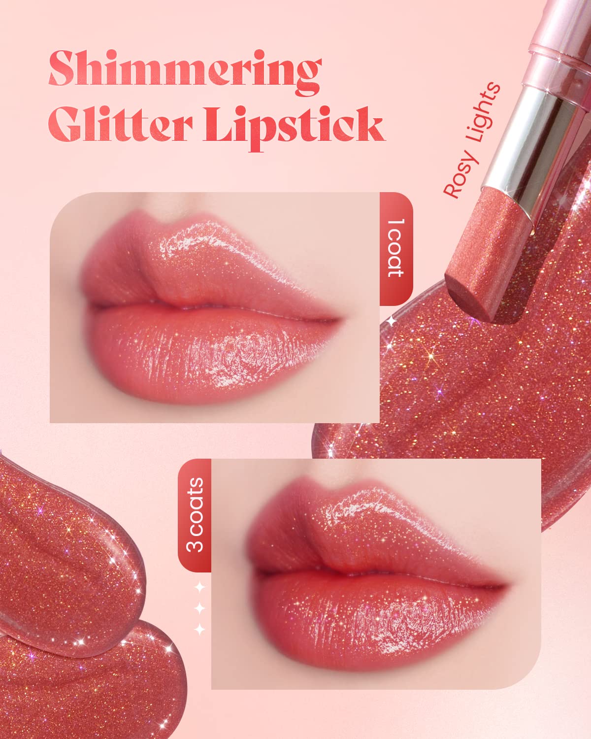 AMTS Tinted Lip Balm - Rosy Lights | Hydrating Glitter Lipstick | Pearl Shimmering Daily Lip Makeup for dry, cracked, chapped lips | korean beauty Moisture Lip Tint