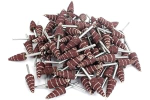 BAISIKY 20Pcs 3x10mm Cone Shape Mounted Point Abrasive Sandpaper Flap Sanding Wheel Grinding Head Rotary Tool for Polishing and Deburring 1/8" Shank 240 Grit