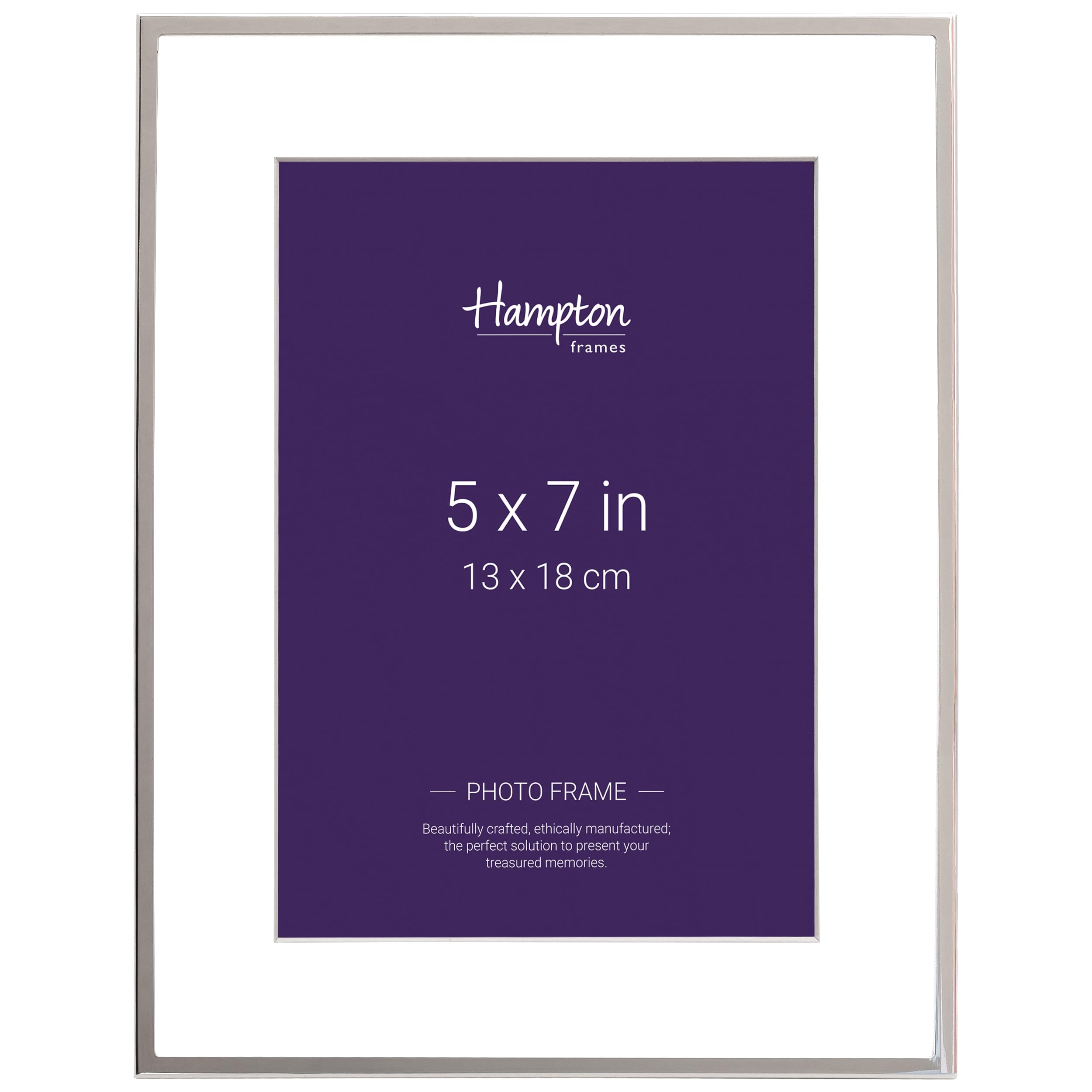 Hampton Frames | MAYFAIR Silver Plate Photo Frame 5x7 (13x18cm) | Bevel Cut Mount, Glass Aperture, Grey Velvet Back | Freestanding or Wall Display, Elegant Home Décor