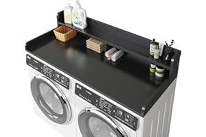 BigPonPon 2-Tier Washer and Dryer Countertop with 2.75" H Guard,58" W x 28" D Laundry Countertop Cover with Non-Slip Pad,Large Space Laundry Topper for Folding Clothes Over Washer and Dryer-Black