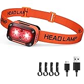 DARKBEAM Red LED Headlamp Dual Light High Lumens USB Rechargeable Redlight Headlight for Hardhat with Motion Sensor, Up/Down Adjustable, Waterproof Head Lamps for Camping, Fishing, Hunting
