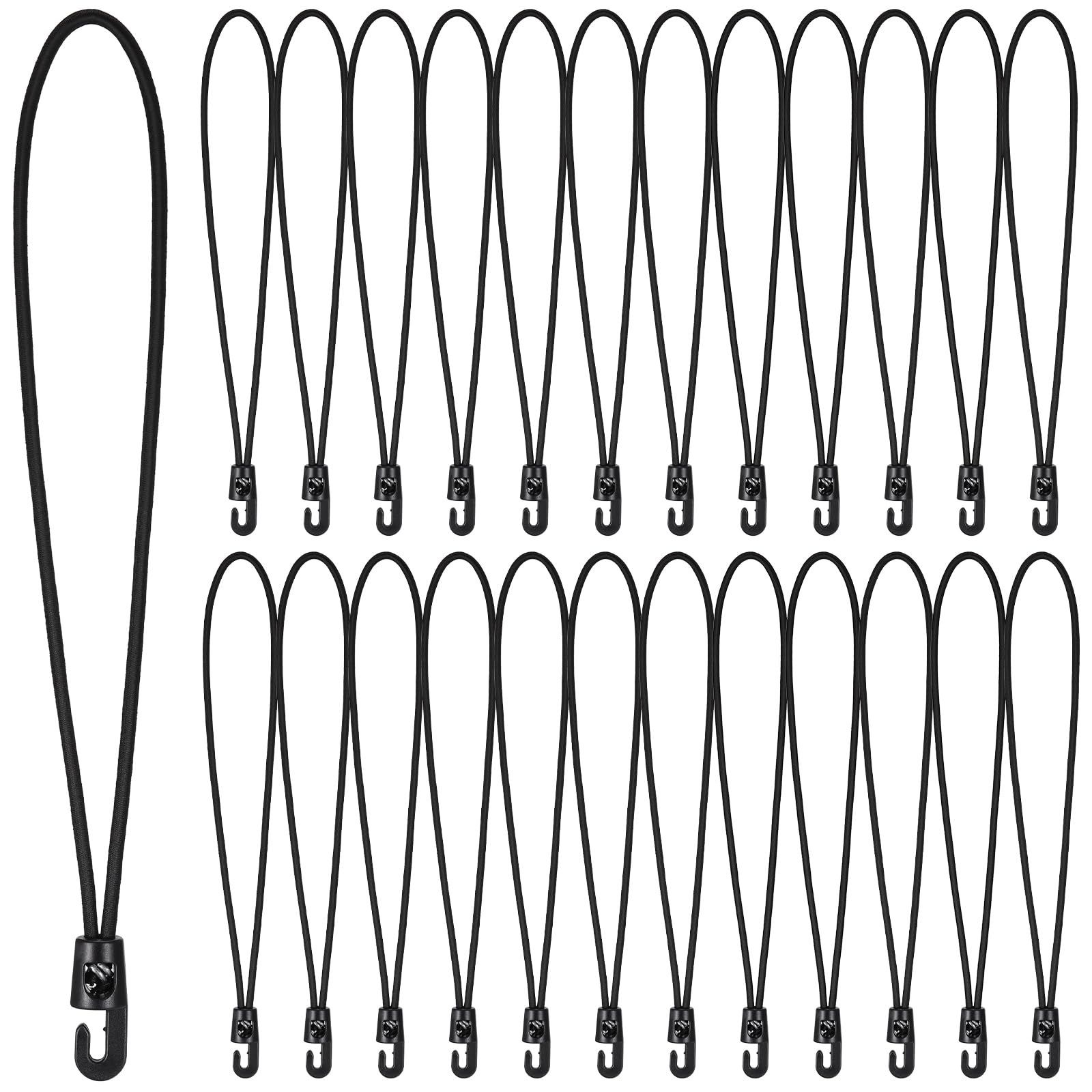 Hejo 25Pcs Small Bungee Cords with Hooks, 10 Inch/25cm Reusable Small Bungee Cords, Short Elastic Bungee Ropes for Household, Camp, Canopy and Fixings(Black)