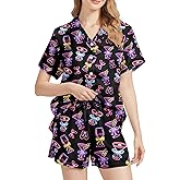 Yfduk Womens Pajama Set Satin Pjs Sets Short Sleeve Button Down Top and Shorts Soft Comfy Lounge 2 Piece Sleepwear